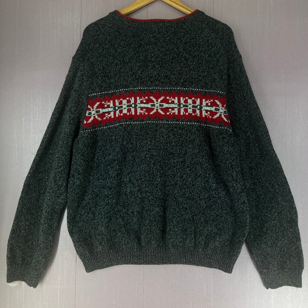 Eddie Bauer Mens XL Charcoal Grey Fair Isle Nordic Cotton Blend Crewneck Sweater - Picture 8 of 9
